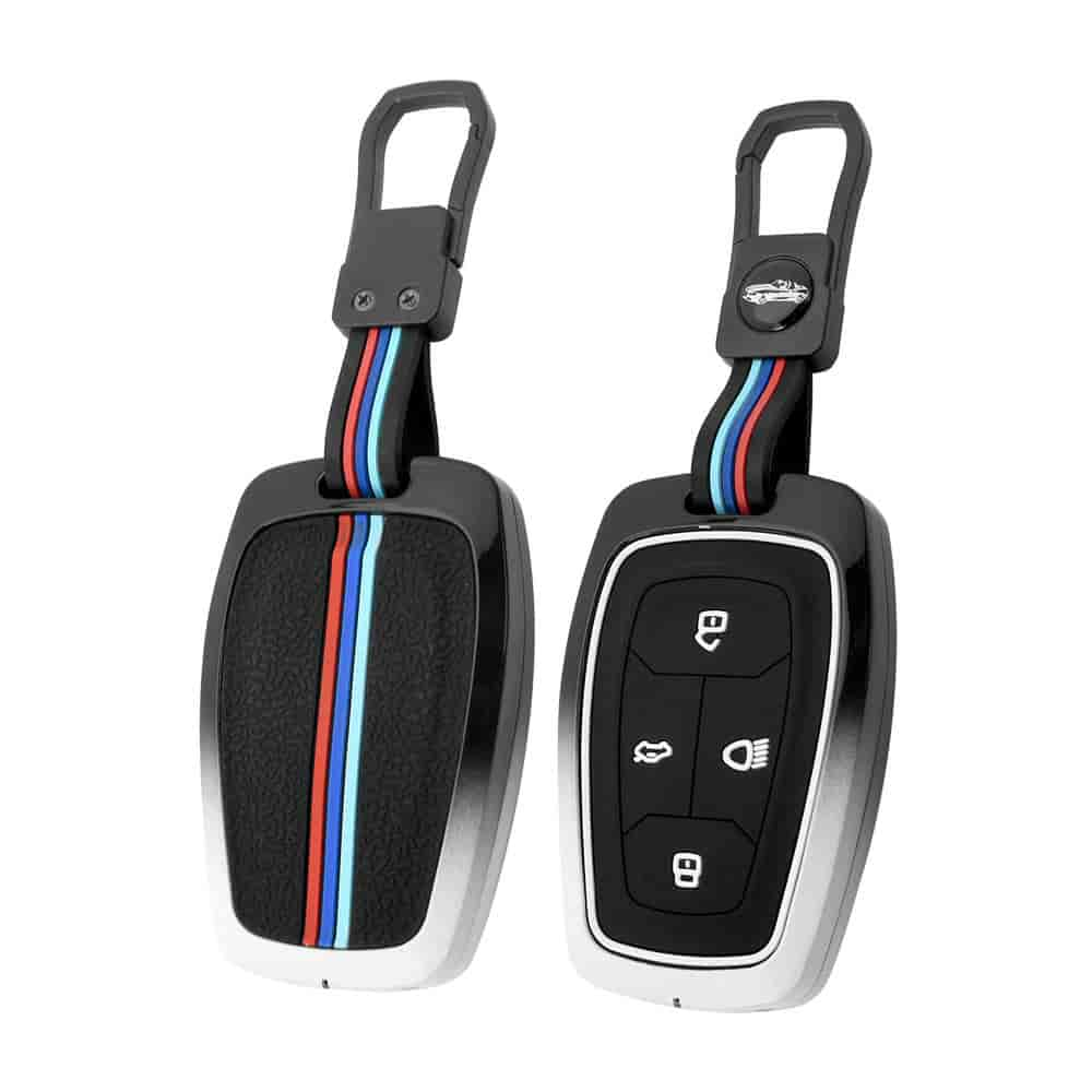 DM Zinc Alloy+Silicone Car Key Case Protector Hard Metal Key Shell Fob Cover Suitable for TATA