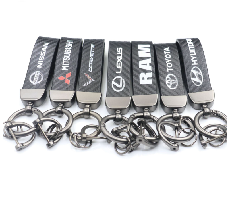 Wholesale simple design classic carbon fiber metal car logo brand key chain accessories