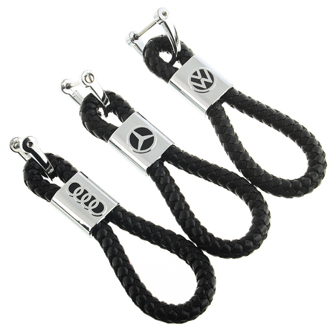 Wholesale high quality braided leather metal car logo brand key chain