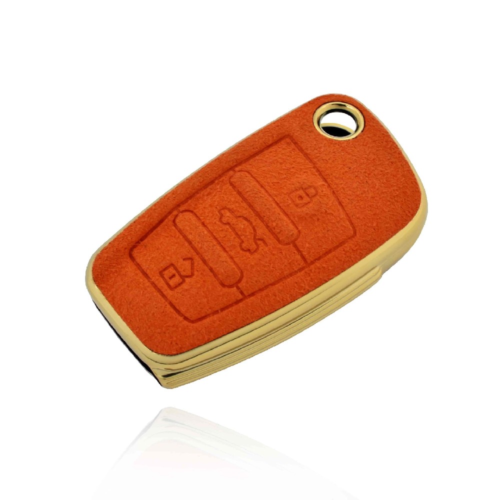 DM Wholesale gold chrome edge car key protector shell skin fob case cover leather for audi