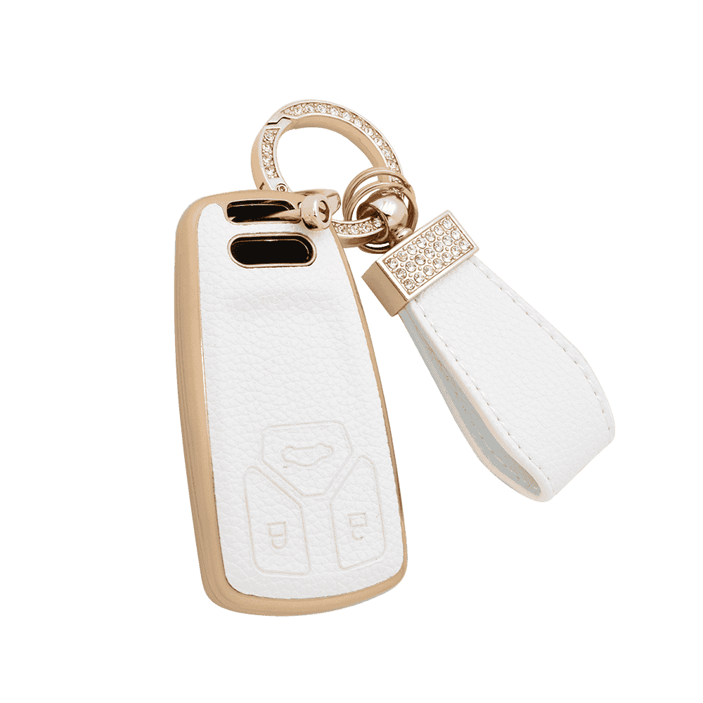 DM Fashion luxury gold chrome edge for audi q5 2018 leather tpu car remote key covers case fob repla