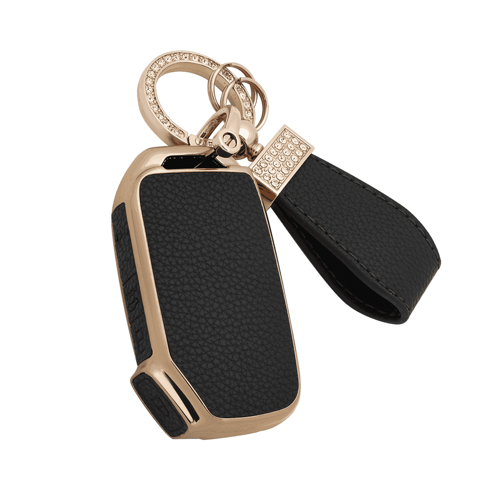 DM Low MOQ gold chrome edge tpu leather carkey key cover case fob shell for kia k3 2018