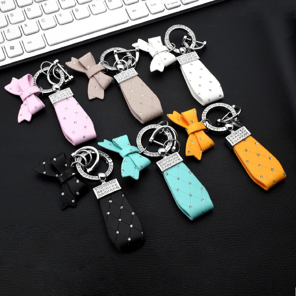 China supply personalized logo fancy cute girlish bow tie zinc alloy leather key chain holder