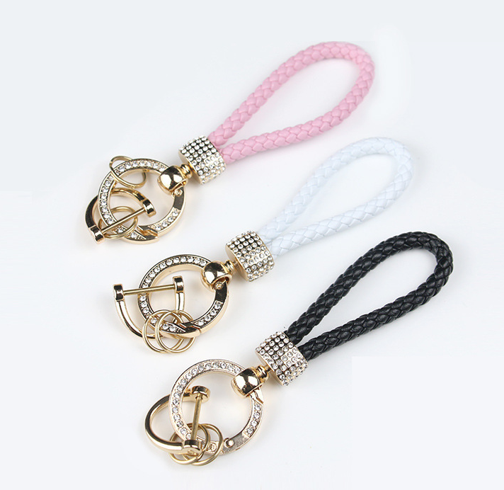 Customized car brand metal woven braided leather key ring chain accessories