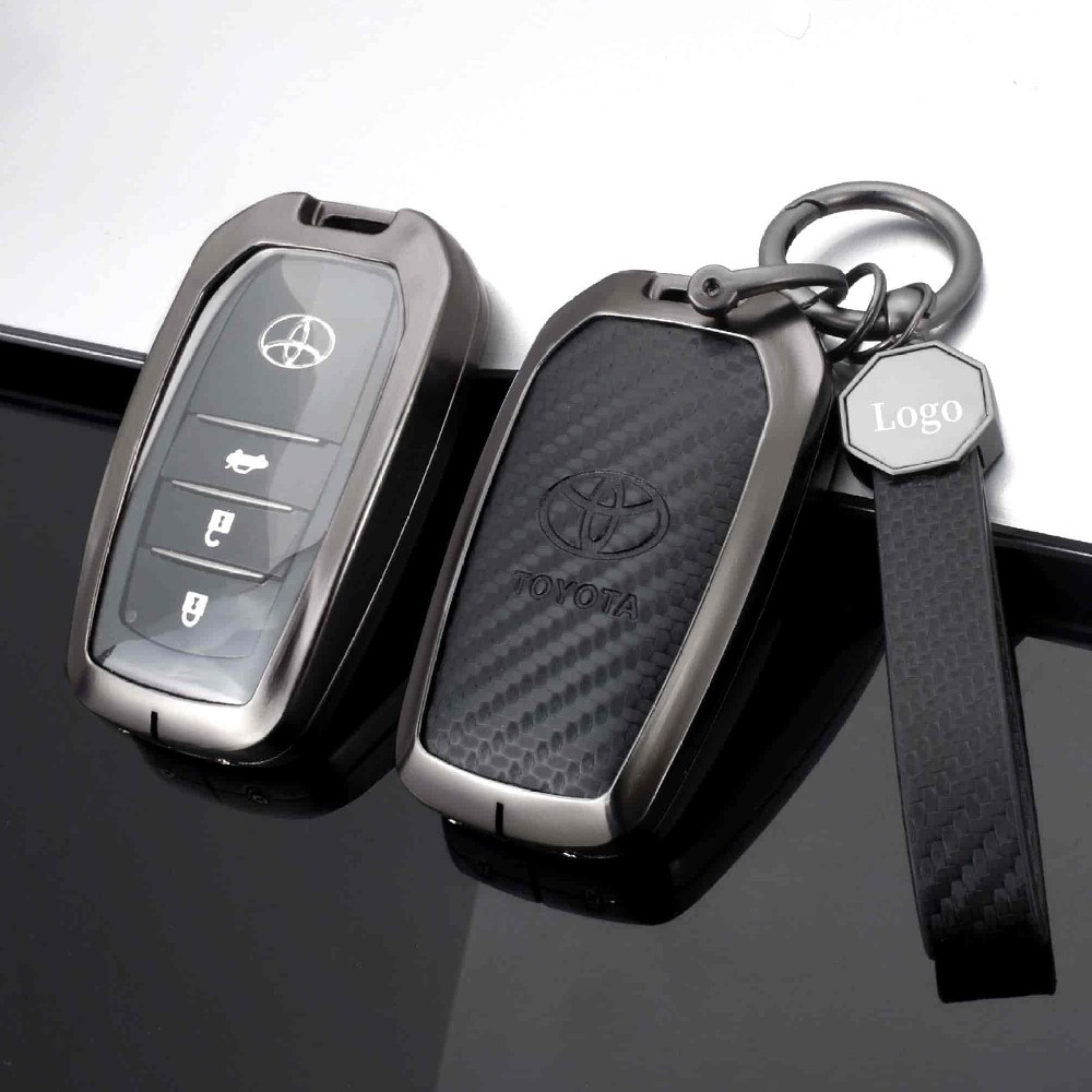 DM Hot sale 2019 for toyota c-hr key fob cover pouch 3 bottoms silver plated zinc alloy metal carbon