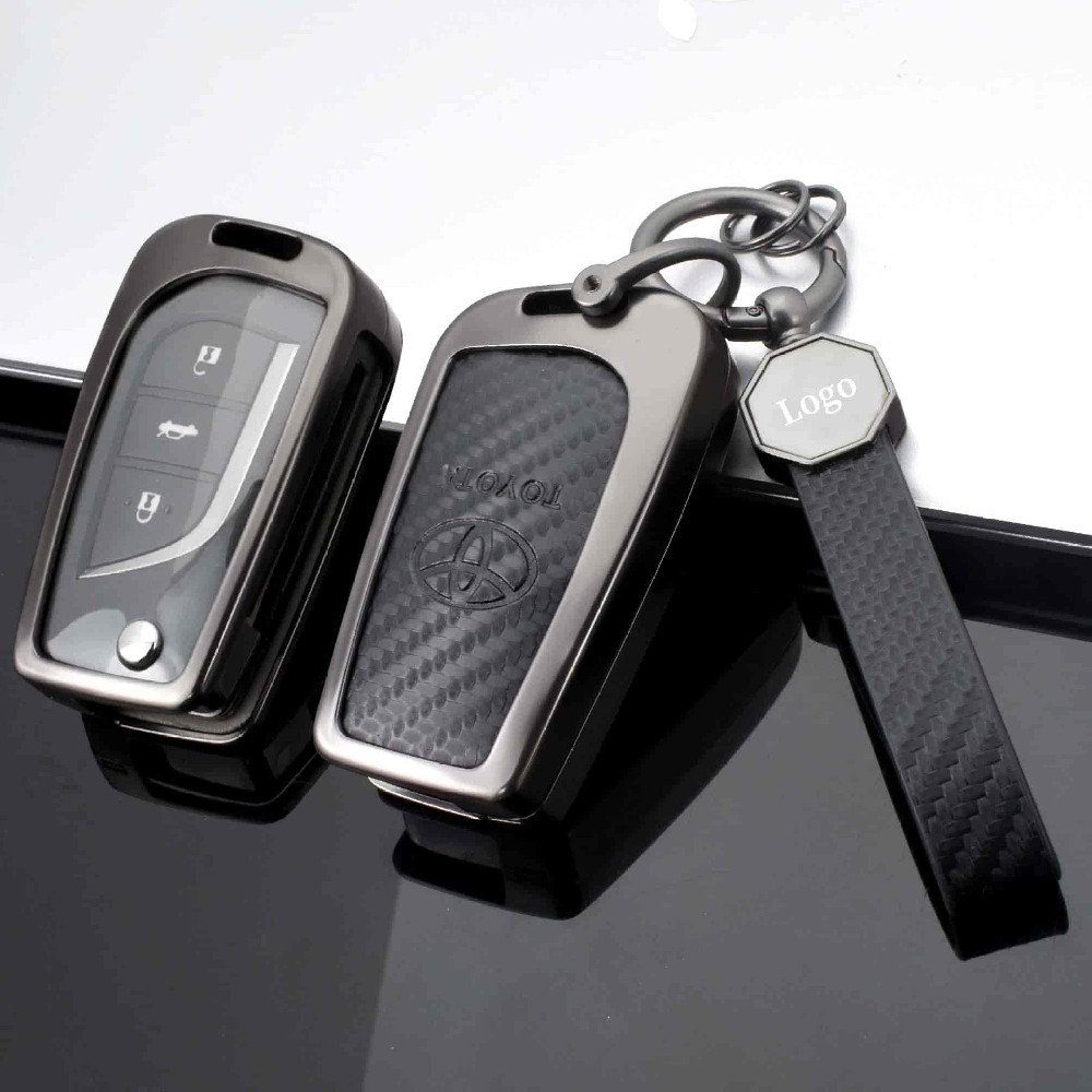 DM Zinc Alloy carbon fiber Leather Car Key Case Cover For Volkswagen Keychain Protective Holder Keyl