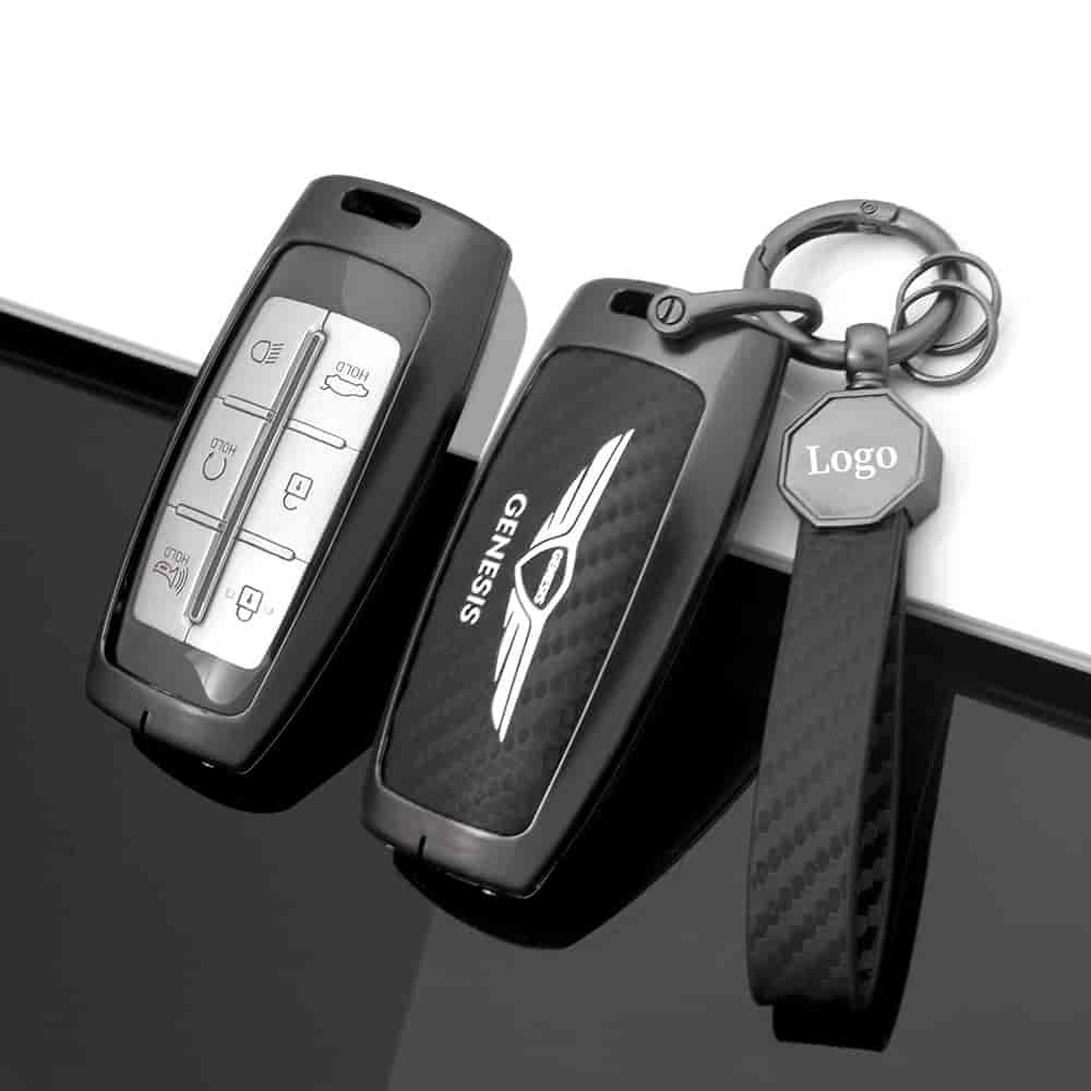 DM Customized logo luxury high quality for genesis g80 zinc alloy metal leather car key cover fob pr