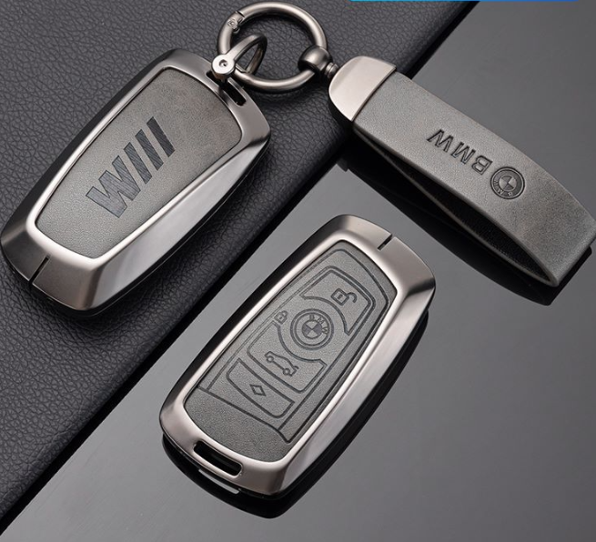 Customized color full protect metal leather car remote key insurance replacement cover case shell