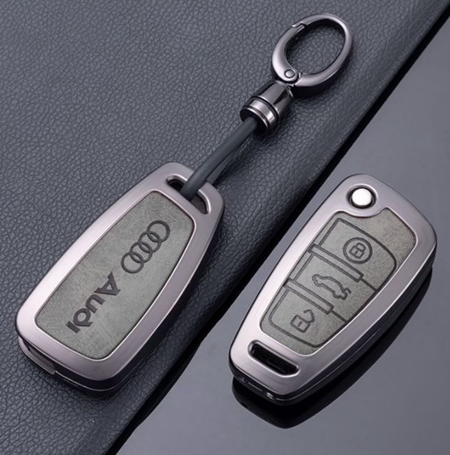 zinc alloy pu leather car remote key insurance fob cover case for Audi