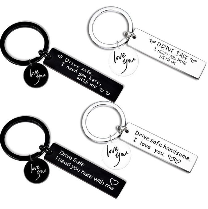 DM promotional simple design stainless steel metal drive safe i love you car keychain