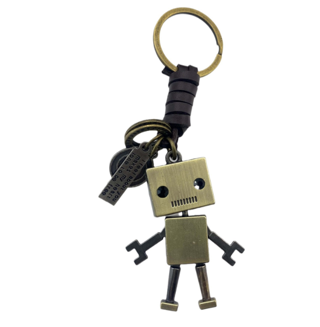 Cute cartoon design metal bronze brown removable robot keychain key chain