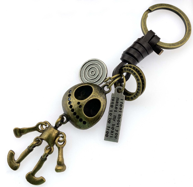 Vintage bronze zinc alloy metal movable skull car keychain key chain