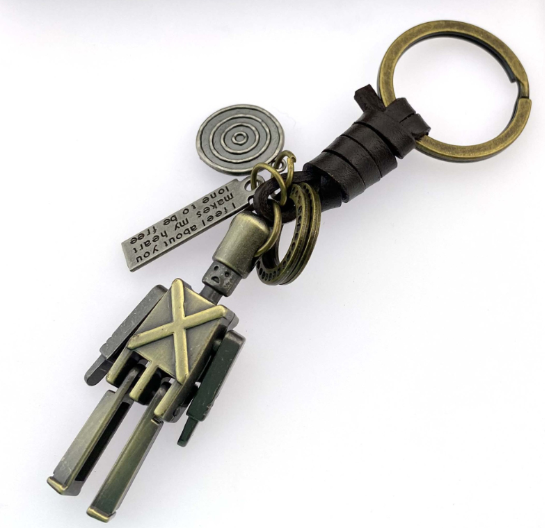 Hand made woven leather bronze metal movable UK royal guard soldier key chain