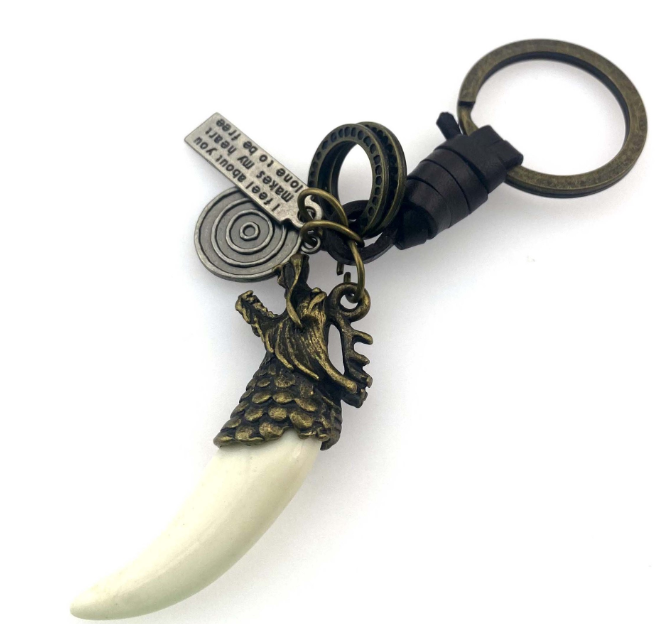 Resin wolfsbane wolf's tooth bronze metal keychain ring accessories