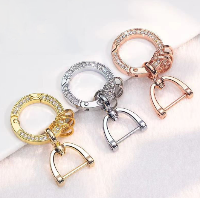 Cute golden silver metal diamond key chain ring holder