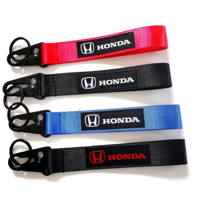 Customize logo polyester fiber metal car key chain wristlet strap with name