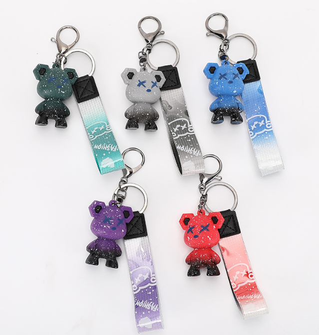 PVC metal bear keychain bag charm cute strap