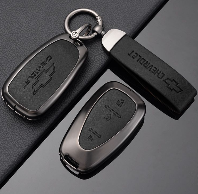 High quality design zinc alloy metal leather car starter key fob cover case protector for Chevy Blaz