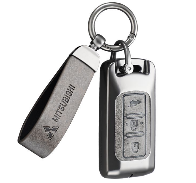 Zinc alloy PU leather car remote key fob cover case shell for Mitsubishi Outlander ASX Lancer