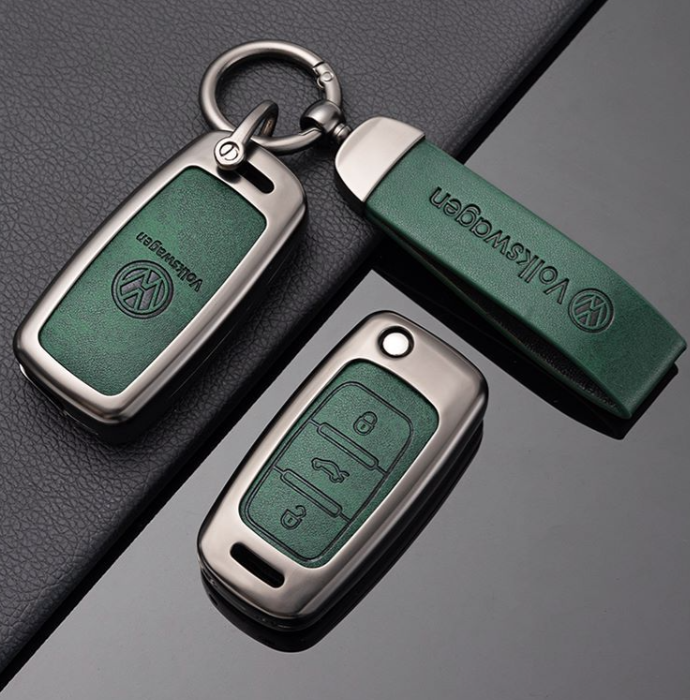 VW polo Tiguan lavida Touran durable luxury zinc alloy metal PU leather car remote key fob cover cas