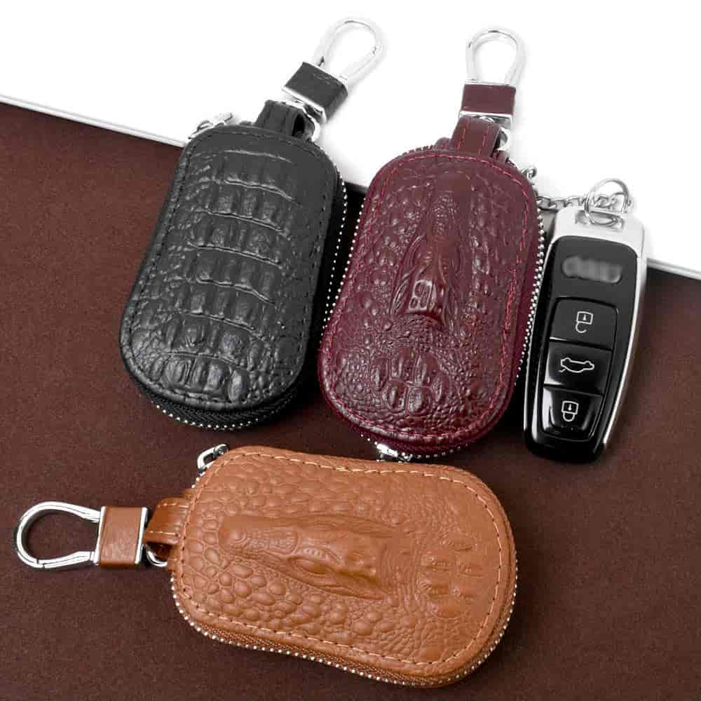 DM First layer cowhide car key bag Men and women leather alligator zip bag Mini waist trailer key se