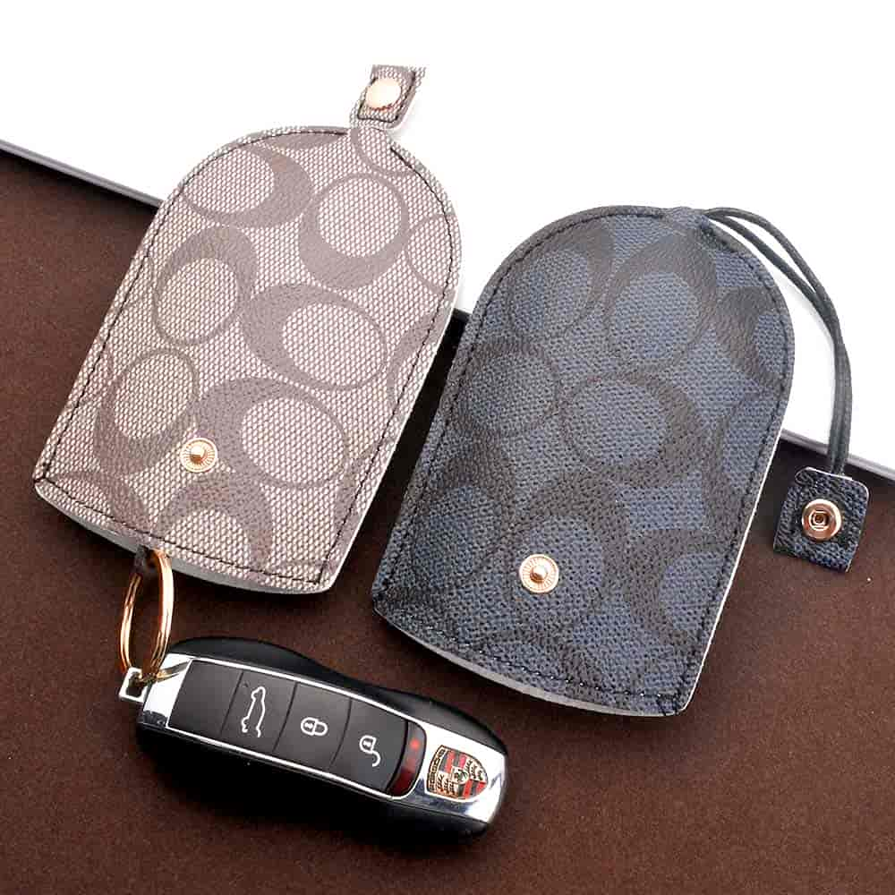 DM Custom Genuine Leather Key Chain Card Holder Remote Car Men Key Holder