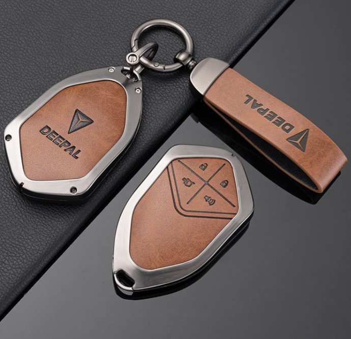 Fashion luxury black gray green brown color metal pu leather car key fob cover for Changan DEEPAL SL