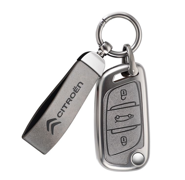 Citroen metal zinc alloy PU leather car remote key fob cover case