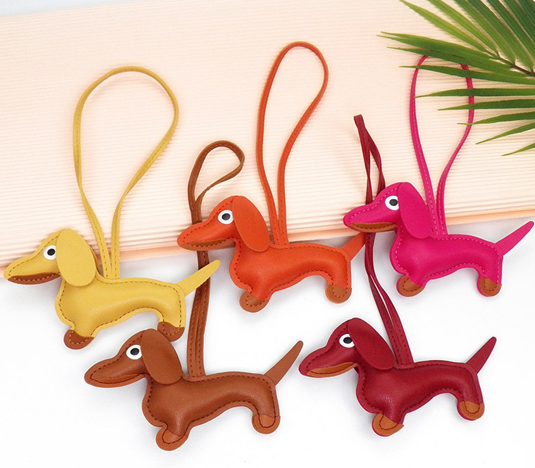 Plush PU dachshund hand rope bag charm doll phone case keychain handbag decoration pendant