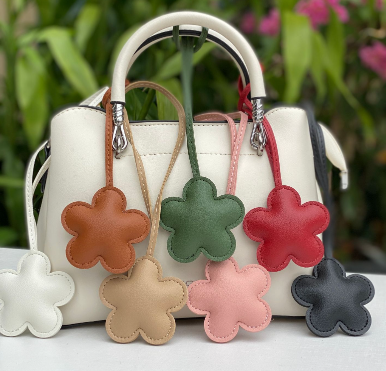 Gift item PU leather plush flower handbag car keychain phone case decoration charm